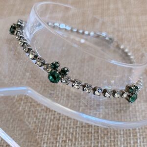 Disney Mickey Emerald May Rhinestone Silver Tone Birthstone Bracelet